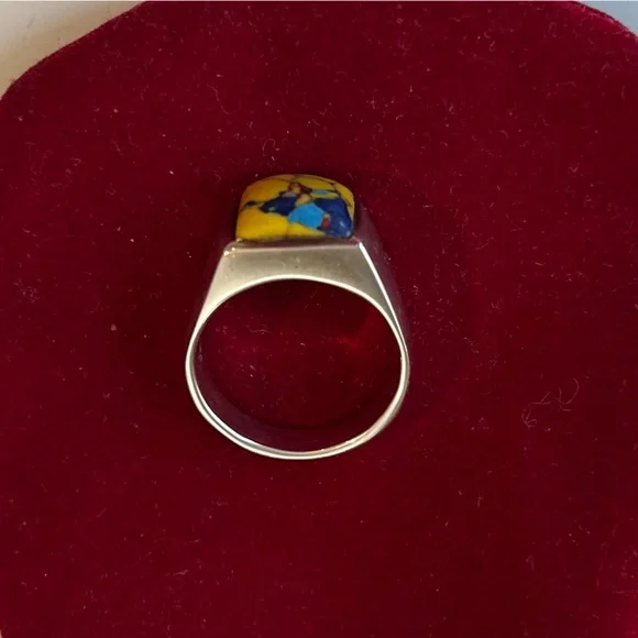 925 Sterling Silver Yellow Turquoise Ring - Picture 7 of 8